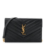 Grain De Poudre Matelasse Chevron Monogram Envelope Chain Wallet Black