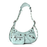 Extra Supple Calfskin Crocodile Embossed Le Cagole Shoulder Bag XS Green Acqua