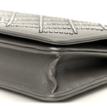 Lambskin Crystal Quilted Wallet On Chain WOC Grey