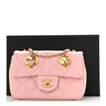 Lambskin Quilted Mini Heart Charms Flap Light Pink