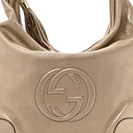 Metallic Pebbled Calfskin Medium Soho Chain Hobo Golden Beige