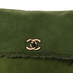 Suede Shearling Flap Clutch Green