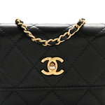 Lambskin Quilted Pearl Crush Clutch With Chain Black