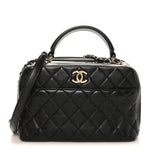 Lambskin Quilted Medium Trendy CC Bowling Bag Black