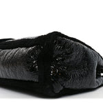Patent Shearling Medium Soho Chain Shoulder Bag Black