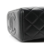 Lambskin Quilted Small Top Handle Vanity Case With Chain Black