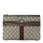 GG Supreme Monogram Large Ophidia Pouch Clutch Brown