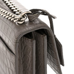 Calfskin Crocodile Embossed Medium Monogram Sunset Fog