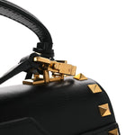 Grainy Calfskin Small Rockstud Alcove Top-Handle Flap Bag Black