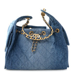 Washed Denim Quilted Small Chanel 25 Handbag Blue