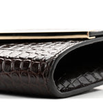 Calfskin Crocodile Embossed Emmie Clutch Bag Chocolate