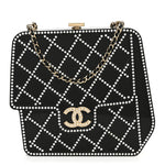 Plexiglass Crystal Quilted Minaudiere Clutch Black White