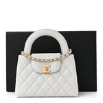 Shiny Aged Calfskin Quilted Nano Kelly Shopper Light Grey