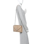 Grain De Poudre Textured Mixed Matelasse Medium Triquilt Monogram Satchel Dark Beige