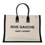 Linen Calfskin Rive Gauche Tote White Black