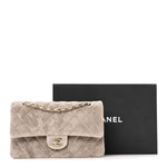 Suede Quilted Medium Double Flap Grey