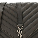 Sheepskin Matelasse Chevron Monogram Medium College Bag Asphalt