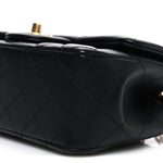 Lambskin Quilted Mini Rectangular Sweet Camellia Flap  Black