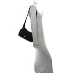 Nylon Velvet Effect Quilted Large Bowling Bag Black