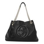 Pebbled Calfskin Medium Soho Chain Shoulder Bag Black