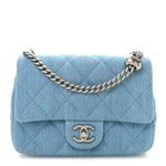 Denim Quilted Sweetheart Mini Flap Blue