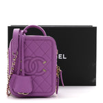 Caviar Quilted CC North South Filigree Vanity Case Purple