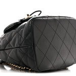 Lambskin Quilted Double Pocket Drawstring Backpack Black