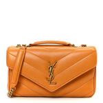 Lambskin Chevron Quilted Small Loulou Bag Sunflower
