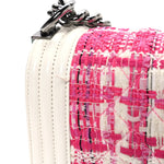 Patent Tweed Medium Boy Flap White