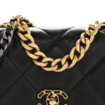 Shiny Goatskin Quilted Large Chanel 19 Flap Black