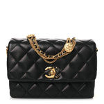 Lambskin Quilted Mini Medallion Multi Chain Flap Black