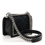 Calfskin Pearl Tweed Small Boy Flap Black