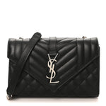 Grain De Poudre Textured Mixed Matelasse Triquilt Small Monogram Satchel Black