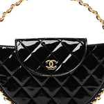 Patent Calfskin Quilted Chain Hoop Bag Black
