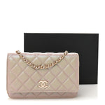 Iridescent Caviar Quilted Wallet on Chain WOC Beige