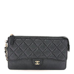 Iridescent Caviar Quilted Classic Pouch With Handle Black