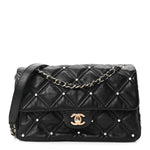 Lambskin Quilted Pearl Studded Flap Black