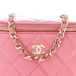 Lambskin Quilted Pearl Crush Mini Vanity Case With Chain Dark Pink