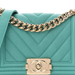 Caviar Chevron Quilted Small Boy Flap  Green