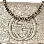 Metallic Pebbled Calfskin Medium Soho Flap Crossbody Golden Beige