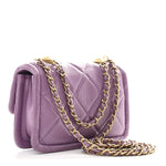 Shiny Lambskin Quilted Extra Mini Flap Purple