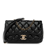 Patent Goatskin Quilted Small CC Eyelet Flap Black