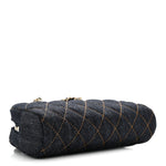 Denim Quilted Clutch With Chain Dark Blue Orange