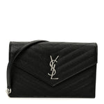 Grain De Poudre Matelasse Chevron Monogram Envelope Chain Wallet Black
