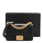 Calfskin Chevron Quilted Small Boy Flap Black