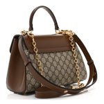 GG Supreme Monogram Calfskin Medium Horsebit 1955 Top Handle Bag Beige Ebony Brown Sugar