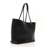Perforated Grained Calfskin Large Shopping Tote Black