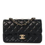Lambskin Quilted Mini Rectangular Flap Black