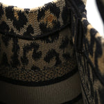 Canvas Mizza Embroidered Small Leopard Book Tote Beige