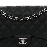 Caviar Quilted Jumbo Double Flap Black